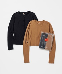 BIOTOP | WOMEN【Hanes for BIOTOP】WASHED COTTON LONG SLEEVE PULLOVER 2P/HENLEY NECK & CREW NECK  EX(Tシャツ/カットソー)