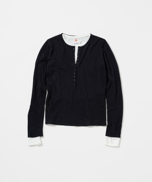 BIOTOP（ビオトープ）の「WOMEN【Hanes for BIOTOP】WASHED COTTON LONG SLEEVE PULLOVER 2P/HENLEY NECK & CREW NECK  EX（Tシャツ/カットソー・レディース・ブラック/ブラック系その他/ダークブラウン・FREE）」の17枚目の写真
