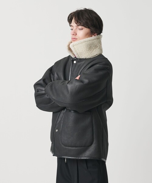 【ハム夫】マーカ 襟ムートンウールブルゾン メルトンジャケット ブラック ブランド古着】メルトン B-3タイムートン ジャケット（ブルゾン