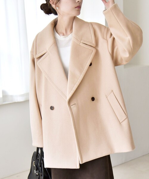 quaranciel: PURE WOOL ダブルブレスト ハーフ Pコート（ピーコート