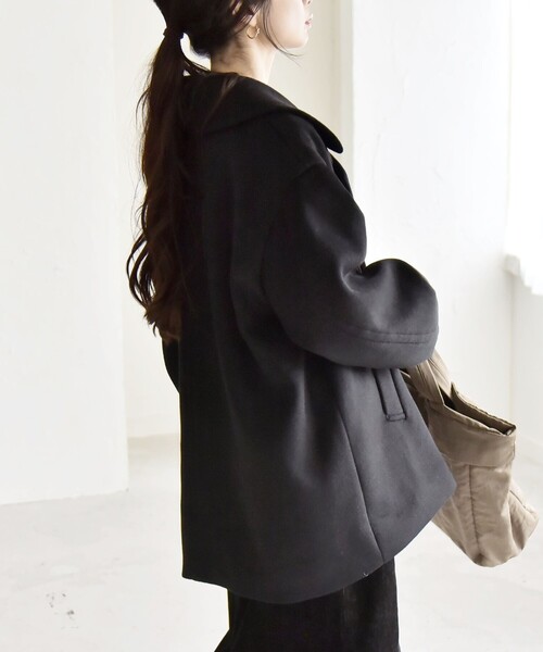 quaranciel: PURE WOOL ダブルブレスト ハーフ Pコート（ピーコート