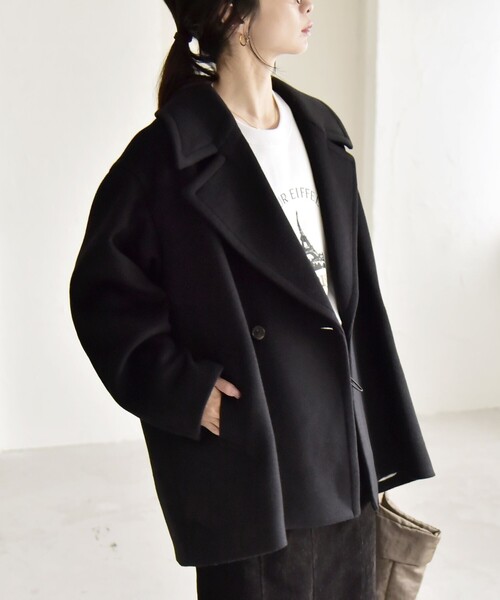 quaranciel: PURE WOOL ダブルブレスト ハーフ Pコート（ピーコート