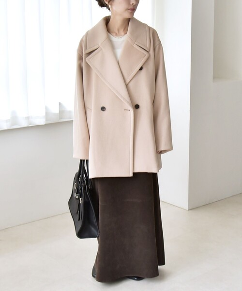 quaranciel: PURE WOOL ダブルブレスト テーラード ハーフ コート