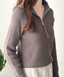 ゆったりしたシルエットで大人カジュアル◎ハーフジップハイネックリブニットセーター