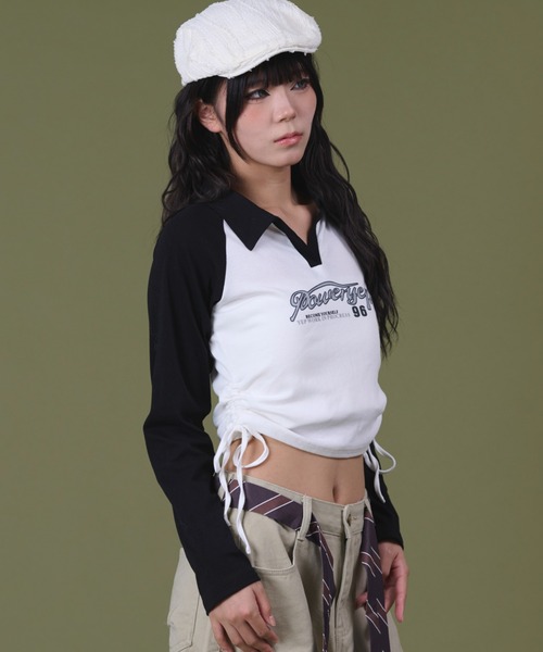dispark(ディスパーク)の「DISPARK/サイドギャザーバイカラーロゴトップ(Tシャツ/カットソー・レディース・ホワイト/ベージュ・FREE)」の2枚目の写真