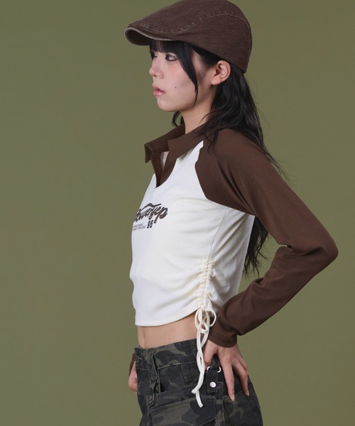 dispark(ディスパーク)の「DISPARK/サイドギャザーバイカラーロゴトップ(Tシャツ/カットソー・レディース・ホワイト/ベージュ・FREE)」の13枚目の写真