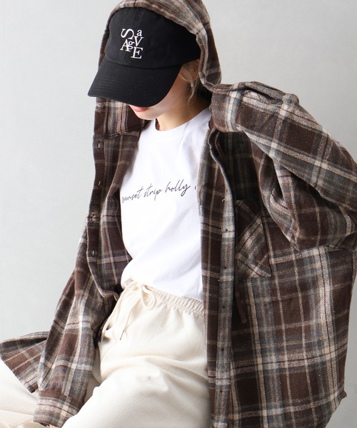 SpRay（スプレイ）の「起毛チェックフードＢＩＧシャツ（シャツ/ブラウス・レディース・ブルー/ブラック×ホワイト/ブラウン/ブラック・FREE）」の12枚目の写真