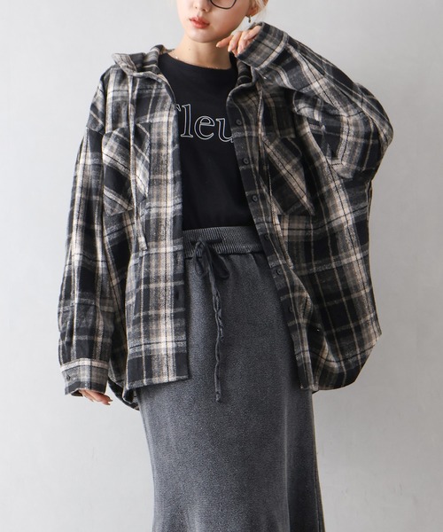 SpRay（スプレイ）の「起毛チェックフードＢＩＧシャツ（シャツ/ブラウス・レディース・ブルー/ブラック×ホワイト/ブラウン/ブラック・FREE）」の20枚目の写真