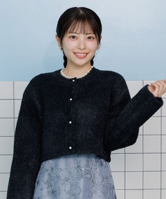 パールボタン×ラメシャギー カーディガン/結婚式/パーティー/お呼ばれ