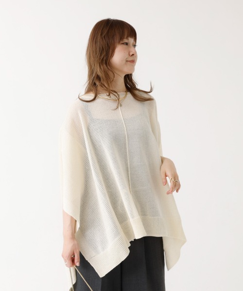 DESIGNWORKS(デザインワークス)の「ポンチョ風シアーニットプルオーバー(ニット/セーター・レディース・ライトグレー/イエロー/アイボリー/ダークネイビー・フリー)」の7枚目の写真