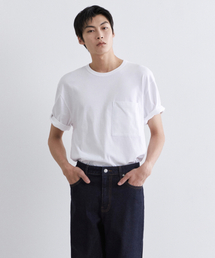 リラックスフィットクルーネックポケットTシャツ[ホワイト]