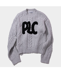 PLACE STUDIO | クワベギビッグPLCロゴセミクロップラウンドネックスウェットニット[グレー](ニット/セーター)