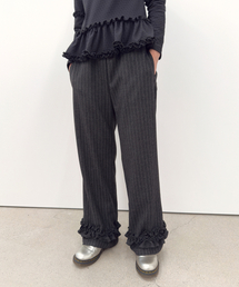 Ruffle Trimmed Wool Pants [Black]