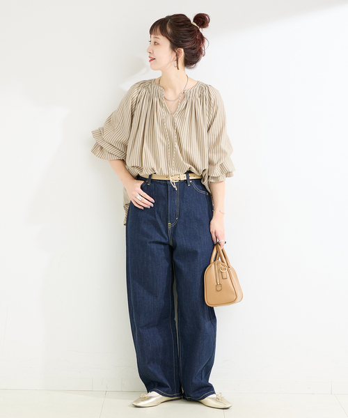 B.C STOCK（ベーセーストック）の「ウォッシャブル / ギャザーネックボリュームブラウス（シャツ/ブラウス・レディース・ブラウン/ホワイト/ベージュ・FREE）」の19枚目の写真