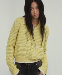 COLLAR KNIT ZIP-UP CARDIGAN SUMMER GREEN