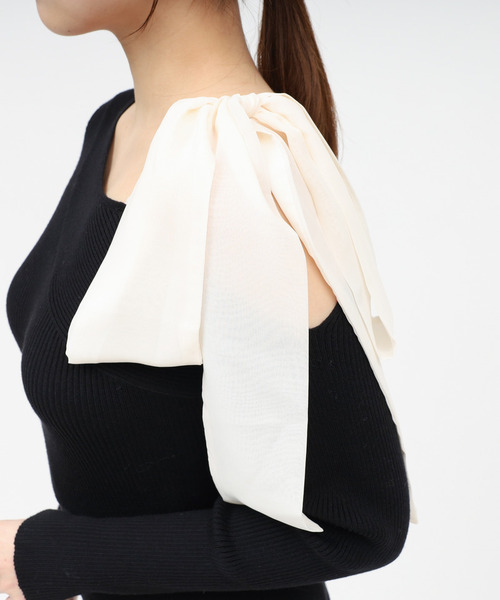 セール】【丈が選べる】ワンショルリボンシアー切替ニットマーメイド