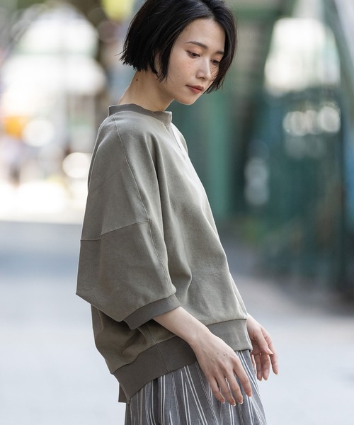 Munich（ミューニック）の「オーガニックコットンパイルコクーンスウェット（スウェット・レディース・カーキ/アイボリー/ブラック・FREE）」の5枚目の写真