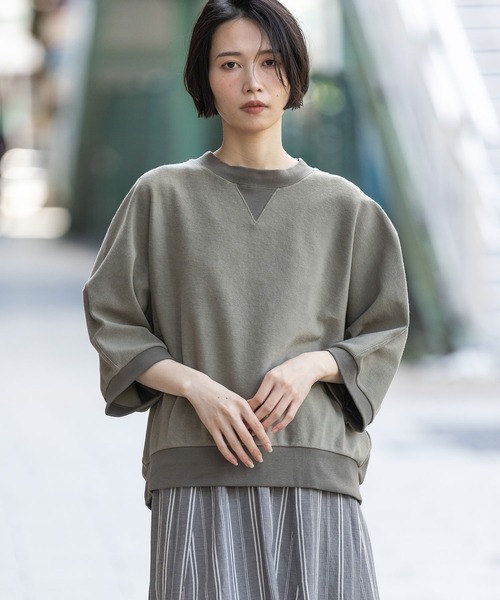 Munich（ミューニック）の「オーガニックコットンパイルコクーンスウェット（スウェット・レディース・カーキ/アイボリー/ブラック・FREE）」の4枚目の写真