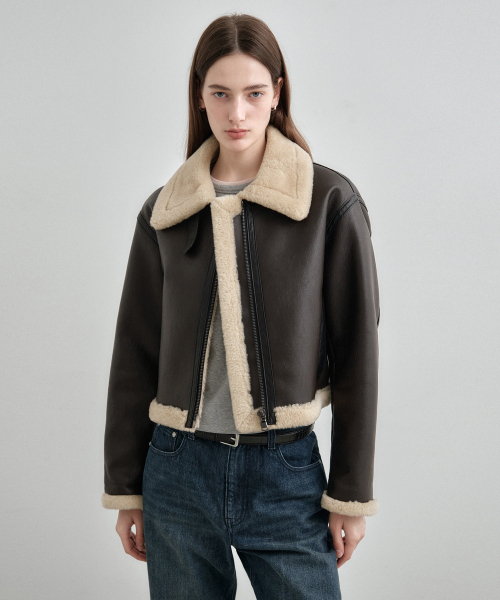 MONGDOL(モンドル)の「フェイクファー ムートンジャケット ブラウン MDJK025BROWN(ムートンコート・レディース・その他・F)」の2枚目の写真