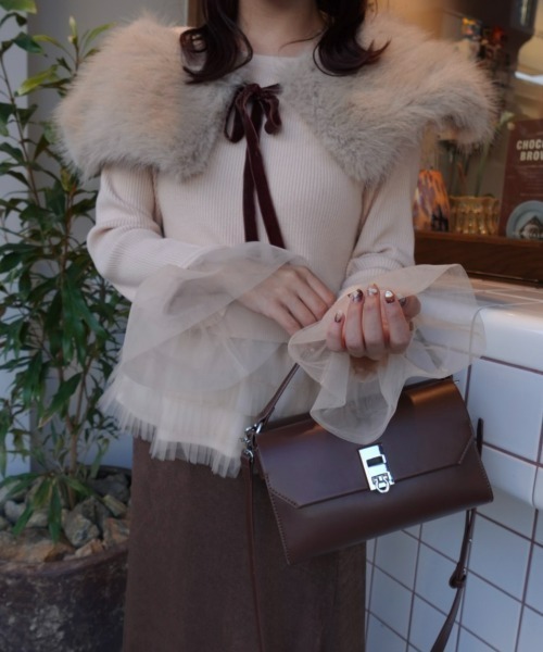 31 Sons de mode(トランテアン ソン ドゥ モード)の「ZOZO限定 2wayチュールフレア袖リブニット(ニット/セーター・レディース・ピンク/ブラック/アイボリー・フリ-)」の3枚目の写真