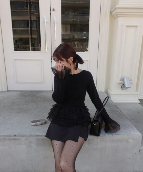 31 Sons de mode(トランテアン ソン ドゥ モード)の「ZOZO限定 2wayチュールフレア袖リブニット(ニット/セーター・レディース・ピンク/ブラック/アイボリー・フリ-)」の1枚目の写真