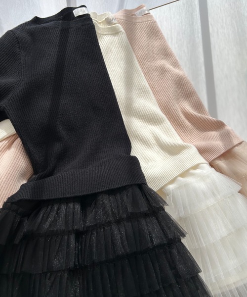 31 Sons de mode(トランテアン ソン ドゥ モード)の「ZOZO限定 2wayチュールフレア袖リブニット(ニット/セーター・レディース・ピンク/ブラック/アイボリー・フリ-)」の4枚目の写真