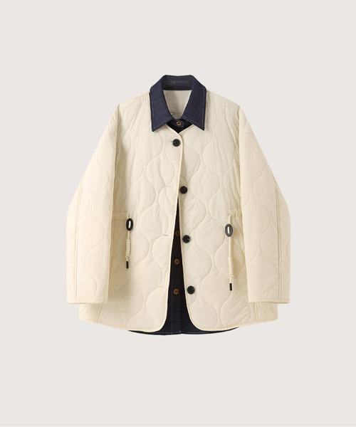 LA POMME jours(ラポミ・ジュール)の「Denim Stitching Down Jacket(ダウンジャケット/コート・レディース・ブルー/アイボリー・SMALL/MEDIUM/LARGE)」の1枚目の写真