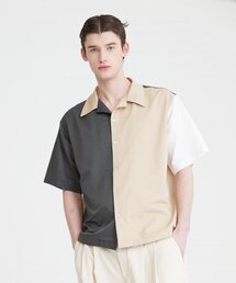 HYII（ハイトゥ）の「[ユニセックス] カラーブロック 半袖シャツ ベージュ（シャツ/ブラウス）」