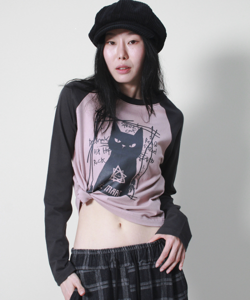 DEMARC(ドゥマーク)の「ボスキャット ラグランセミクロップ長袖Tシャツ ピンク&チャコール(Tシャツ/カットソー・レディース・その他・MEDIUM/LARGE)」の8枚目の写真