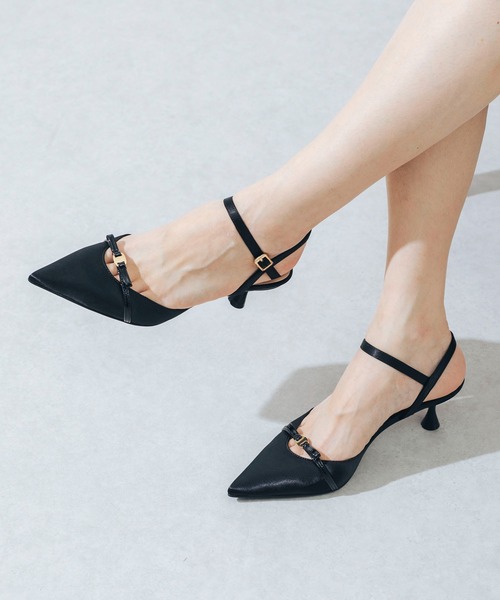 EVOL（イーボル）の「【ふかふか・クッション入り】ポインテッド5.5cmリボンストラップパンプス CA23853（パンプス・レディース・ベージュ系その他/ブラック/ベージュ・25.0cm/24.5cm/24.0cm/23.5cm/23.0cm/22.5cm/22.0cm）」の4枚目の写真