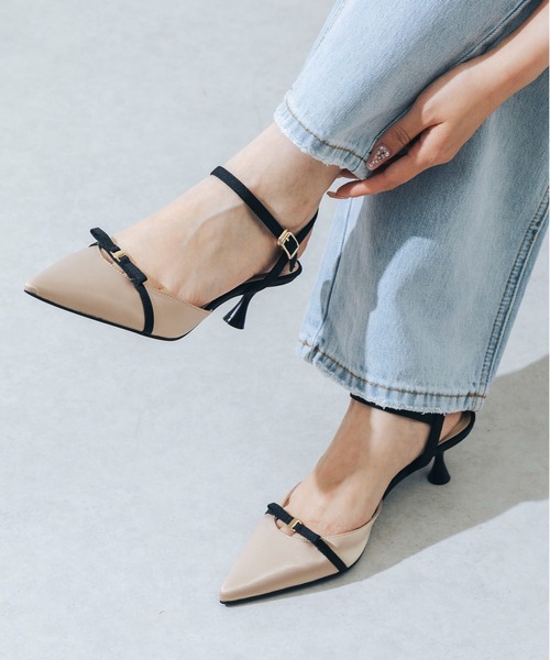 EVOL（イーボル）の「【ふかふか・クッション入り】ポインテッド5.5cmリボンストラップパンプス CA23853（パンプス・レディース・ベージュ系その他/ブラック/ベージュ・25.0cm/24.5cm/24.0cm/23.5cm/23.0cm/22.5cm/22.0cm）」の7枚目の写真