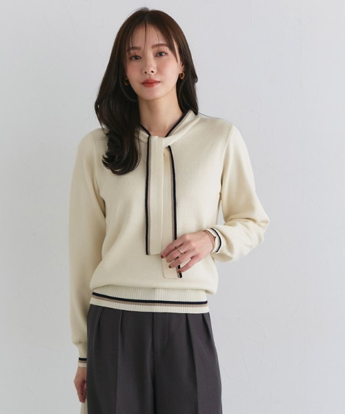 Pierrot（ピエロ）の「配色ボウタイニット（ニット/セーター・レディース・アイボリー/ネイビー・L/M）」の18枚目の写真