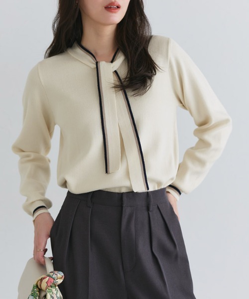 Pierrot（ピエロ）の「配色ボウタイニット（ニット/セーター・レディース・アイボリー/ネイビー・L/M）」の20枚目の写真