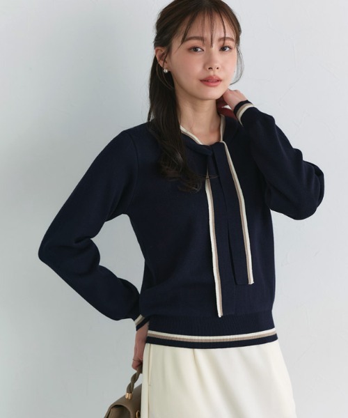Pierrot（ピエロ）の「配色ボウタイニット（ニット/セーター・レディース・アイボリー/ネイビー・L/M）」の22枚目の写真