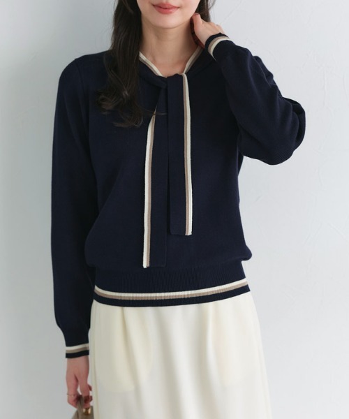 Pierrot（ピエロ）の「配色ボウタイニット（ニット/セーター・レディース・アイボリー/ネイビー・L/M）」の13枚目の写真