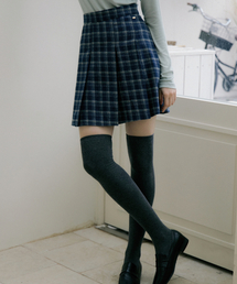 EOT CHECKERED PLEATS MINI SKIRT INDIGO
