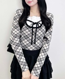 INGNI | フロントフリルドッキングチェック柄ニット(ニット/セーター)