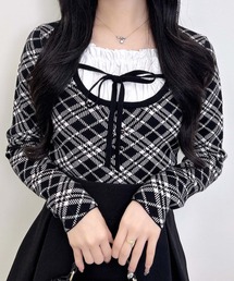 INGNI | フロントフリルドッキングチェック柄ニット(ニット/セーター)