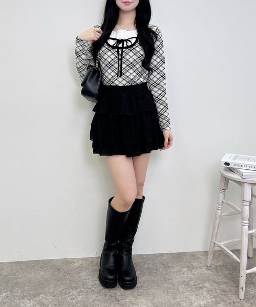 INGNI（イング）の「フロントフリルドッキングチェック柄ニット（ニット/セーター・レディース・アイボリー系3/ブラック系その他2/ピンク系2・M）」の16枚目の写真