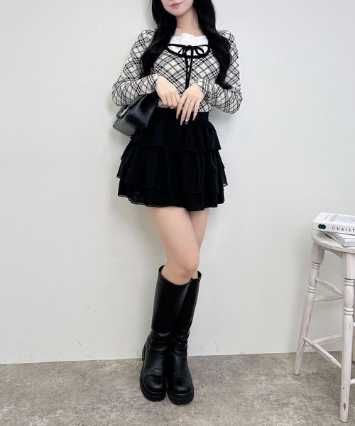 INGNI（イング）の「フロントフリルドッキングチェック柄ニット（ニット/セーター・レディース・アイボリー系3/ブラック系その他2/ピンク系2・M）」の17枚目の写真