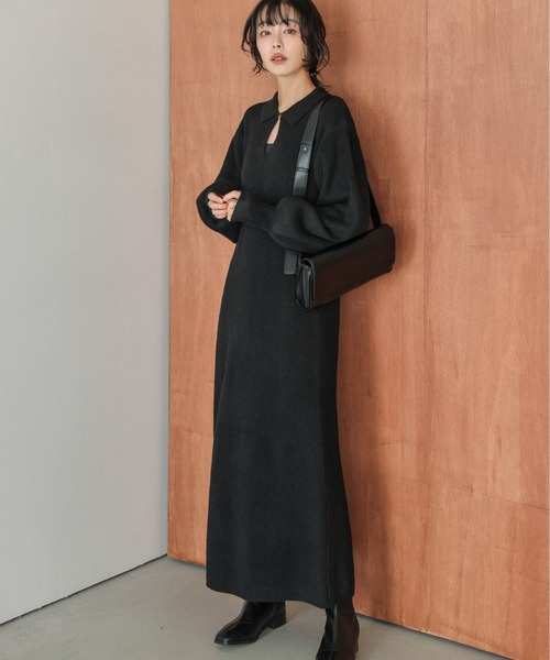 セール】襟付きリブニットワンピース（ワンピース）｜AMELY（エミリー