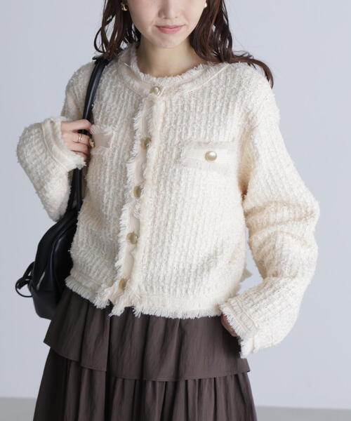 FREE'S MART(フリーズマート)の「◆ツィードニットカーディガン(ニット/セーター・レディース・ホワイト/ネイビー・FREE)」の4枚目の写真