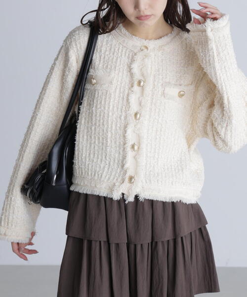 FREE'S MART(フリーズマート)の「◆ツィードニットカーディガン(ニット/セーター・レディース・ホワイト/ネイビー・FREE)」の5枚目の写真