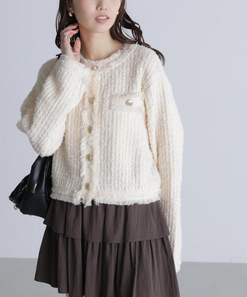 FREE'S MART(フリーズマート)の「◆ツィードニットカーディガン(ニット/セーター・レディース・ホワイト/ネイビー・FREE)」の6枚目の写真