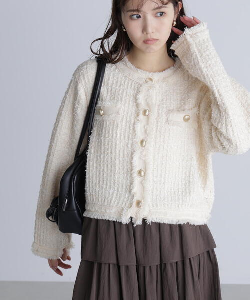 FREE'S MART(フリーズマート)の「◆ツィードニットカーディガン(ニット/セーター・レディース・ホワイト/ネイビー・FREE)」の7枚目の写真