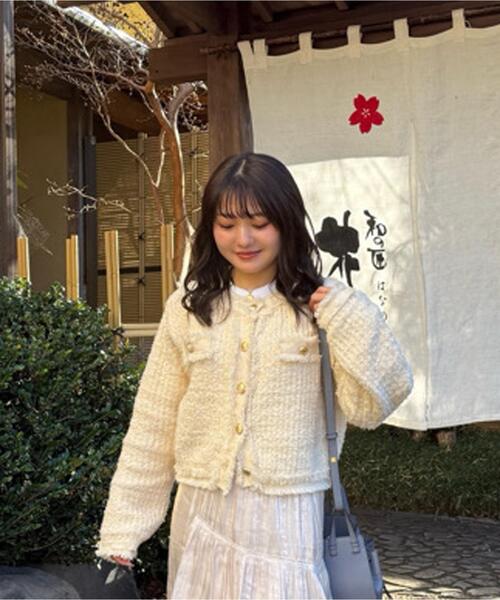 FREE'S MART（フリーズマート）の「◆ツィードニットカーディガン（ニット/セーター・レディース・ホワイト/ネイビー・FREE）」の4枚目の写真