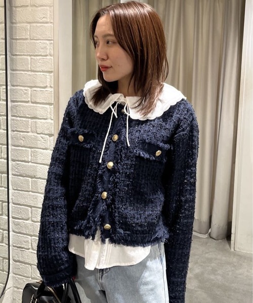 FREE'S MART（フリーズマート）の「◆ツィードニットカーディガン（ニット/セーター・レディース・ホワイト/ネイビー・FREE）」の3枚目の写真