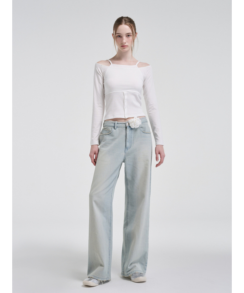 ETMON（エトモン）の「Damaged Washing Denim Pants, Light Blue（デニムパンツ・レディース・その他・S/M）」の3枚目の写真