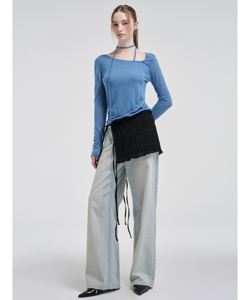 ETMON（エトモン）の「Damaged Washing Denim Pants, Light Blue（デニムパンツ・レディース・その他・S/M）」の4枚目の写真
