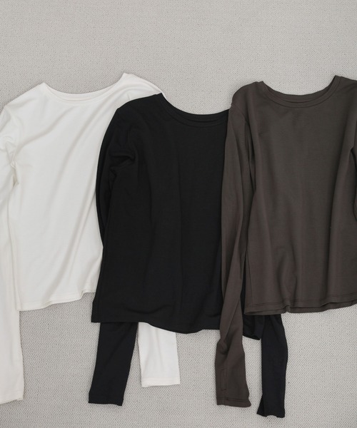 select MOCA(セレクトモカ)の「【UV CUT】フィンガースリーブクルーネックロングTシャツ(Tシャツ/カットソー・レディース・ブラウン/オフホワイト/ブラック・FREE)」の16枚目の写真